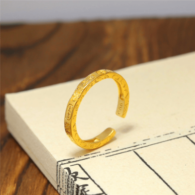 铜镀沙金吉祥开口戒指女款百搭国潮复古中国风气质首饰品久不掉色送女朋友老婆情人节七夕生日礼物