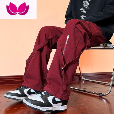 七斓美式工装裤男春季高街潮牌设计感小众拉链裤子宽松阔腿直筒休闲裤