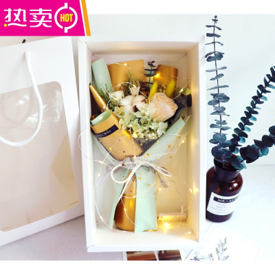 ins小清新永生花干花花束玫瑰情人节毕业礼伴手礼生日礼物礼盒FENGHOU香槟玫瑰（永生花）