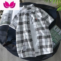 七斓夏季薄款格子衬衫男短袖韩版修身情侣潮流帅气衬衣青少年休闲寸衫