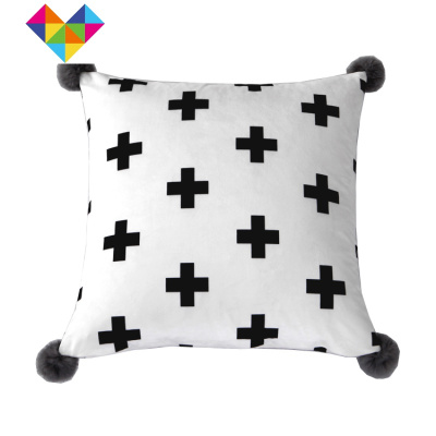 可爱绒面抱枕客厅卧室床上靠枕北欧靠垫沙发布艺长方形抱枕靠垫套御蓝锦