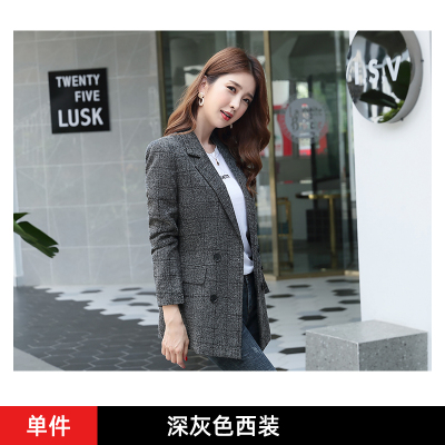 语娄中长款格子西装外套女英伦风2020新款秋季韩版女士休闲百搭小西服2021西装