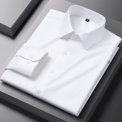 秋季含羊毛莫代尔长袖衬衫男士工装衬衣纯色潮流商务寸衫