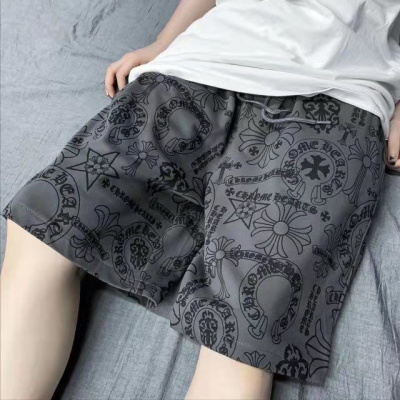 复古风十字克罗心印花短裤男夏季潮牌宽松大码休闲五分裤阔腿裤潮莎丞