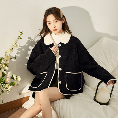 [3件8.5折186.9元,叠加优惠券]唐狮冬季新款颗粒绒外套女短款秋冬仿麂皮绒翻领美拉德上衣K