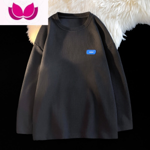 七斓白色长袖t恤男春体恤青少年高级感内搭圆领打底衫卫衣