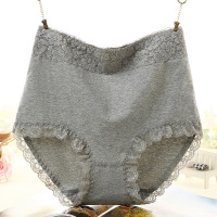 加大纯棉高腰女士内裤 纯色蕾丝边三角裤 收腹提臀加肥高腰女内裤