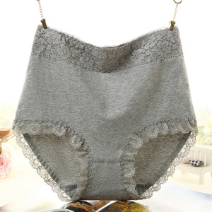 加大纯棉高腰女士内裤 纯色蕾丝边三角裤 收腹提臀加肥高腰女内裤