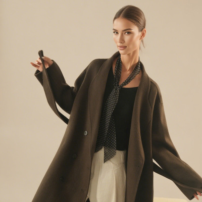 2026新款 双面呢大衣双排扣长款手工外套气质款休闲慵懒百搭时尚