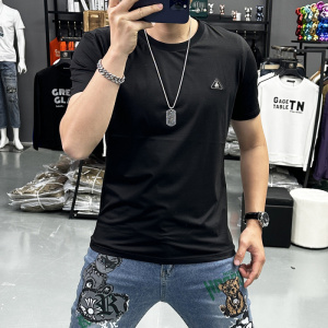 夏季新款短袖T恤男士钢印时尚简约潮圆领修身半袖体恤打底衫上衣_1
