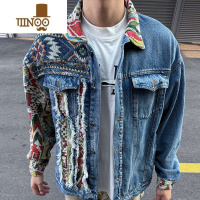 YANXU美式潮牌牛仔夹克男2023秋季新款宽松痞帅拼接上衣ins休闲外套
