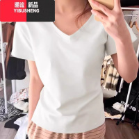 YIBUSHENG正肩t恤女U领基础款灰色短袖季美式辣妹chic百搭显瘦漏锁骨上衣