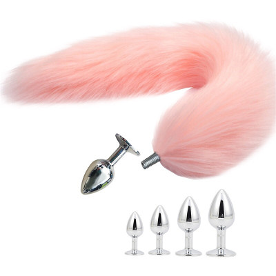 金属肛塞可拆卸狐狸尾巴带骨架定型外出女后庭猫狗尾巴SM成人自玩慰激情玩具情趣用品大中小 粉色可拆卸无定型款 中号头