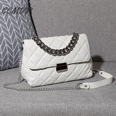 CCMVP品牌自营质量保证-CCMVP休闲品牌斜挎女牛皮女夏天新款菱格链条百搭单肩斜挎软皮小白色默认颜色