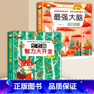 左右脑智力游戏书+最强大脑思维训练 2-3岁 [正版]左右脑智力大开发全脑思维逻辑训练书2-3-6岁儿童黄金期贴纸专注力