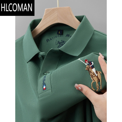 HLCOMAN新款夏季男士短袖t恤po翻领宽松有领刺绣中年上衣潮牌