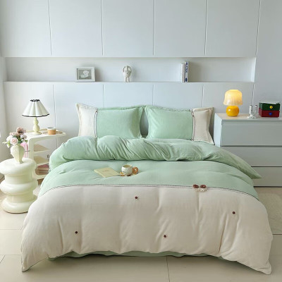 悠梦嘉居 豆蔻年华水晶绒四件套 超厚加绒冬日必备 被套+床单+枕套*2 豆蔻年华绿 YJ-15561