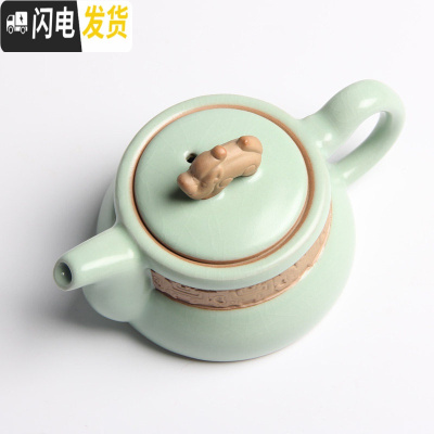 三维工匠侧把陶瓷功夫茶具开片汝瓷单壶大手抓壶可养泡茶壶 降龙天青