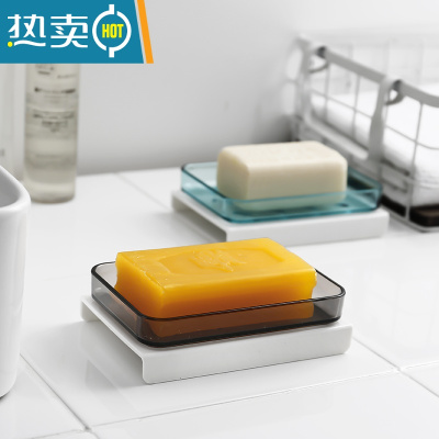 敬平双层沥水香皂盒强力壁挂式创意卫生间浴室免打孔肥皂盒置物架 SQ-1168 灰色 单个装