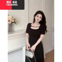 YIBUSHENG大码茶歇法式气质连衣裙2024新款女季微胖mm显瘦收腰甜美长裙子