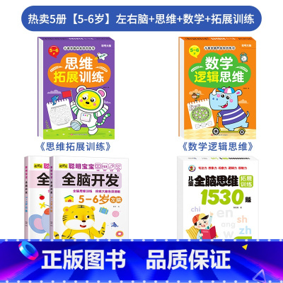 ★热卖5册[5-6岁]左右脑+思维+数学+拓展训练 [正版]儿童左右脑开发训练全脑益智逻辑思维书连线迷宫数学游戏书2-3