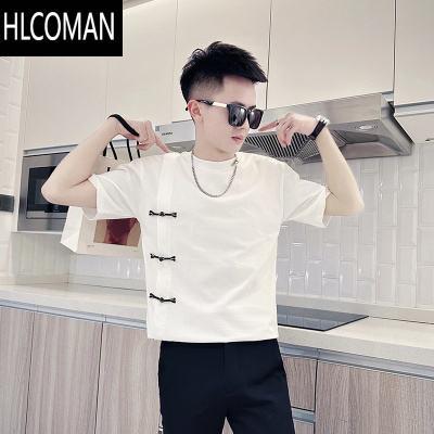 HLCOMAN新中式T恤男士夏季ins潮牌短袖2025新款男装休闲潮流白色半袖体恤