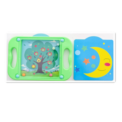 儿童迷宫玩具走珠男孩4-6岁专注力训练玩具平衡滚珠掌上游戏绿色-卡片背面有故事