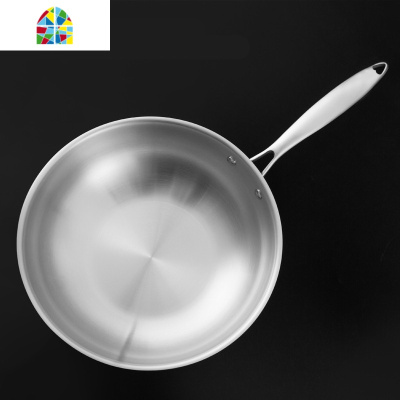 304不锈钢炒锅无涂层平底物理锅不生锈无油烟电磁炉通用 FENGHOU 32cm(不锈钢可立盖)送铲