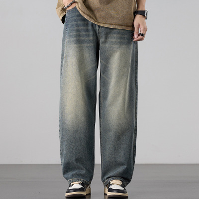 [上市]弯刀阔腿牛仔裤男高街时尚 潮流宽松复古 直筒休闲裤