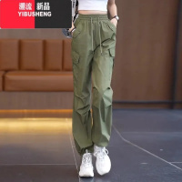 YIBUSHENG工装裤女季薄款2024新款高腰宽松冰丝束脚运动裤休闲裤裤子