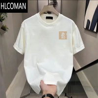 HLCOMAN2024夏新款短袖t恤男衣服宽松休闲印花体恤半袖黑色