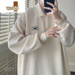 YANXU华夫格polo领卫衣男新款设计感小众情侣装慵懒chic宽松上衣服