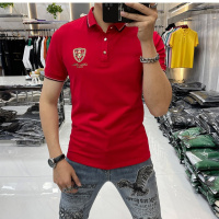 夏季男士短袖T恤polo衫男修身小蜜蜂印花烫钻欧货潮ins翻领体恤男_1