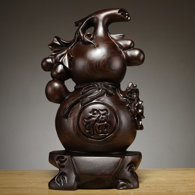 木雕摆件黑檀实木刻福禄葫芦摆件红木家居客厅电视柜办公装饰工艺品送礼黑檀精雕葫芦高30cm-