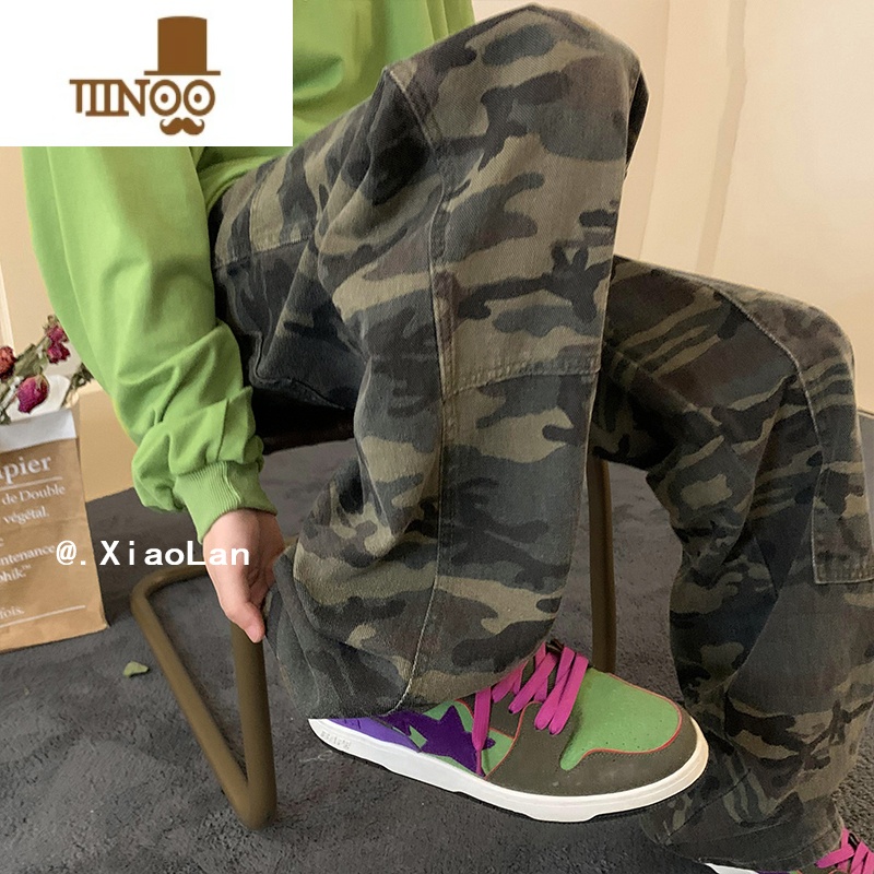 YANXU工装裤子男夏季新款美式复古直筒宽松休闲长裤高街vibe阔腿迷彩裤