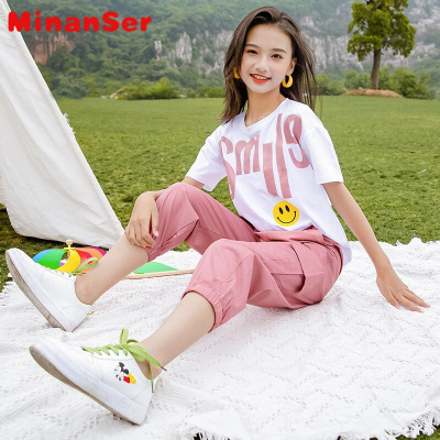 MinanSer女童夏装网红套装2021新款中大童夏季休闲洋气童装儿童运动时髦潮