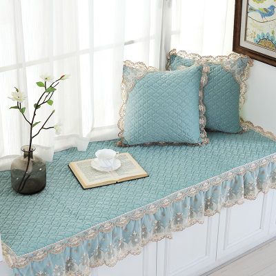 飘窗垫蕾丝花边毛绒窗台垫欧式榻榻米卧室阳台垫子防滑飘窗毯定做