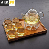 三维工匠耐热过滤玻璃茶具花茶具套装整套透明水果泡茶壶煮茶器茶壶家用 壶1+心底1+100直把杯6+托盘1