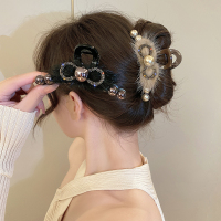 毛绒珍珠抓夹发夹女2023新款后脑勺高端大号高级感秋冬鲨鱼夹头饰送女朋友老婆情人节七夕生日礼物