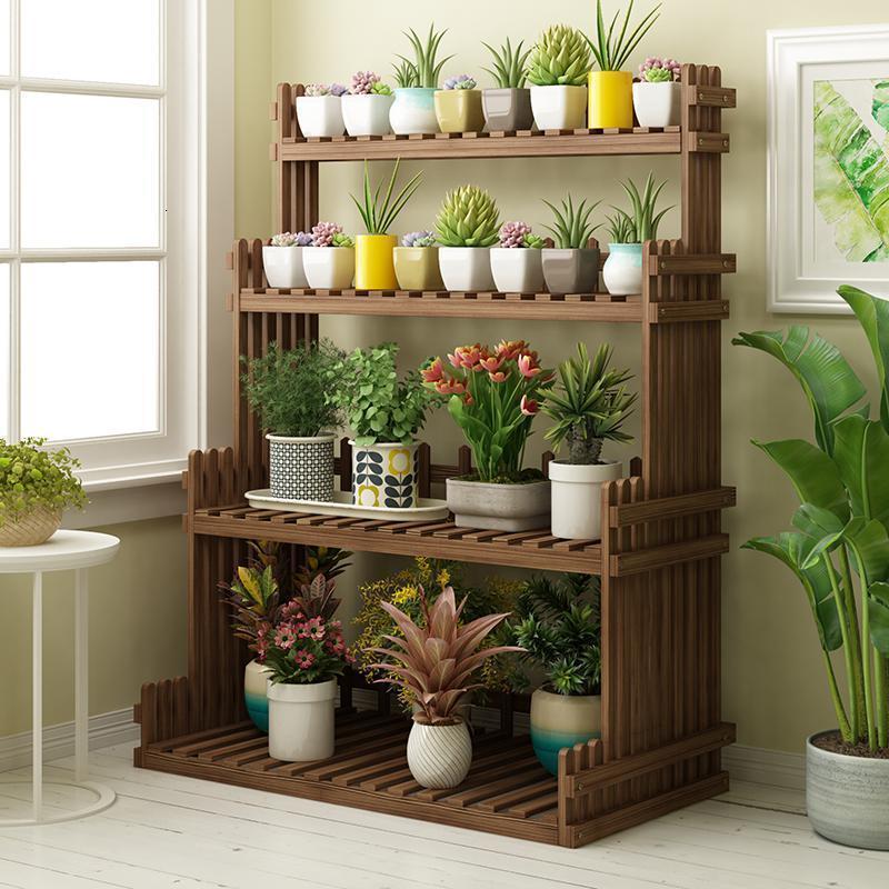 森美人可移动花架子实木质阳台置物架绿萝多层室内外客厅花盆架落地欧式