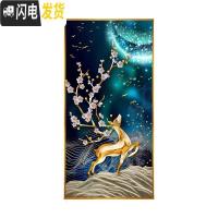 三维工匠2019年新款5D钻石画发财鹿竖版玄关点手工十字绣水晶满钻砖 画+金色框[60*110cm]免费补钻、八折优惠!