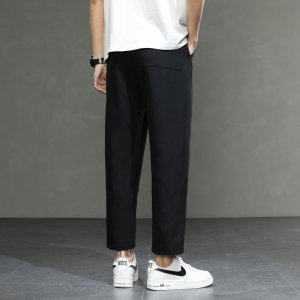 裤子男夏季薄款直筒宽松冰丝男裤子男款韩版潮流休闲裤男士九分裤