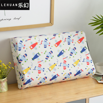 乐幻(LEHUAN)家纺泰国乳胶儿童枕纯棉卡通枕套可拆洗乳胶枕芯学生枕头单人枕护颈枕春季飞机JZ26*46cm(高度7厘米建议3至10岁）