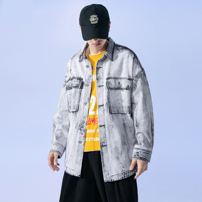 FNLNDO男士休闲夹克新款宽松大码水洗复古牛仔外套加肥胖子工装百搭夹克
