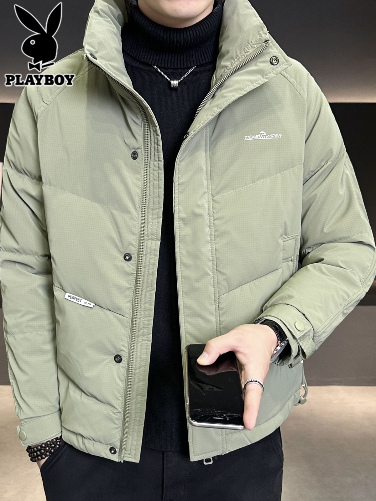 花花公子鸭绒短款羽绒服男士2025年冬季新款轻薄保暖休闲外套男装