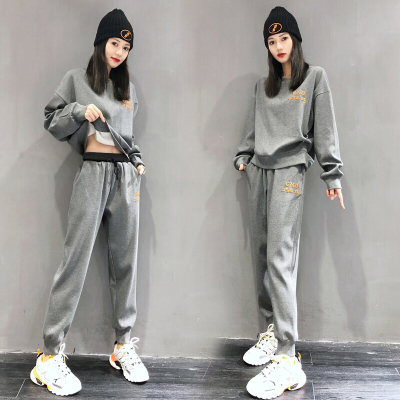 珂卡慕(KEKAMU)欧洲站春秋运动服套装女2020新款气质加厚卫衣显瘦长裤休闲两件套灰色S（舒适透气，不掉色，不起球，赠运费险）