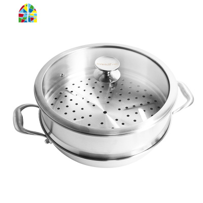 316不锈钢2层蒸锅加厚家用大汤锅电磁炉燃气厨房锅具32cm FENGHOU 单层不锈钢盖 32cm