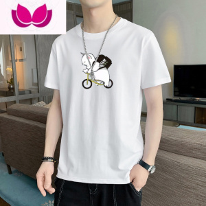 七斓夏季男士短袖t恤潮流百搭宽松休闲打底衫新款印花圆领上衣ins