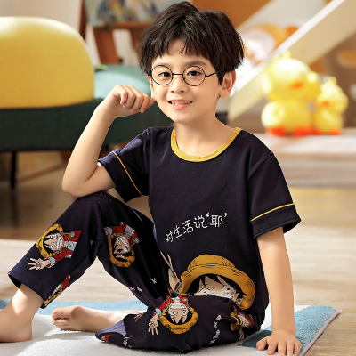 HLCOMAN男童睡衣春夏季棉短袖长裤中大童12男孩13岁家居服15初中学生秋
