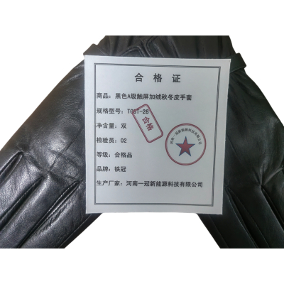 铁冠/黑色A级触屏加绒秋冬皮手套/TGST-28/双